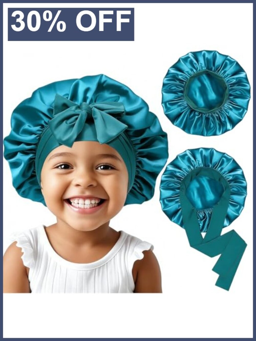 Kids Satin Bonnet Set 2pc Wide Band Tie Sleep Cap